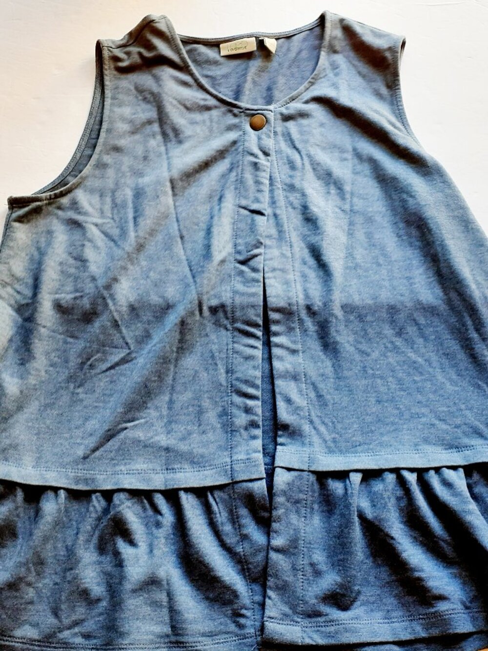 LOGO Lounge Womens Vest Blue French Terry Top Layering Ruffle Peplum Medium